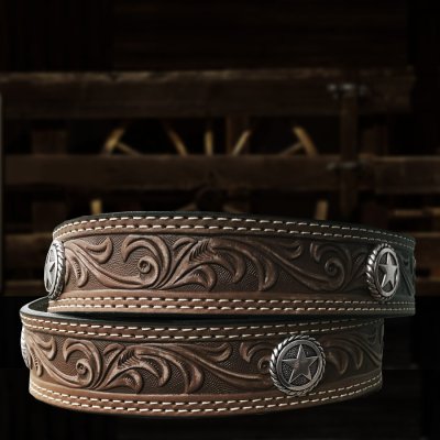 画像3: ノコナ ウエスタンスターコンチョ フローラル レザーベルト（ブラウン）/Nocona Western Belt(Brown)