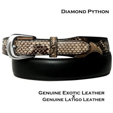 画像1: ファニー ダイアモンドパイソン xラティーゴ レザー ウエスタン ベルト 38mm-25mm（ナチュラル/ブラック）38/Funny 1-1/2" Tapered 1" Diamond Python Latigo Leather Belt(Natural/Black) (1)