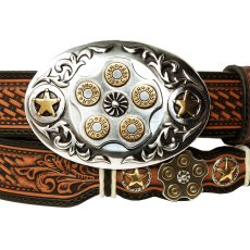 画像1: シルバークリーク ガンシリンダー スター ウエスタン ベルト（ブラウン）/Silver Creek Western Belt(Brown) (1)