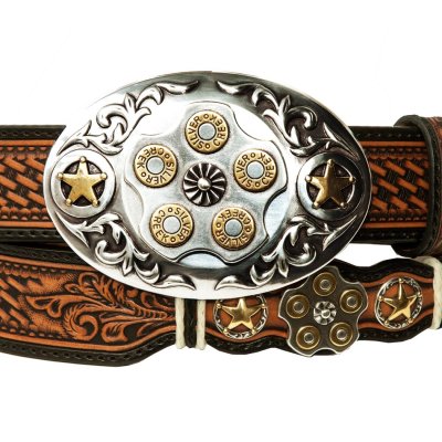 画像1: シルバークリーク ガンシリンダー スター ウエスタン ベルト（ブラウン）/Silver Creek Western Belt(Brown)