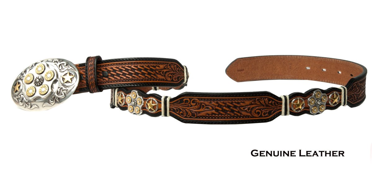 画像2: シルバークリーク ガンシリンダー スター ウエスタン ベルト(ブラウン)/Silver Creek Western Belt(Brown) (2)