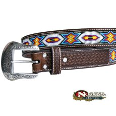 画像1: ビーズ ウエスタン レザーベルト（ブラウン・ホワイト）/Nocona Beaded Western Leather Belt(Brown/White) (1)