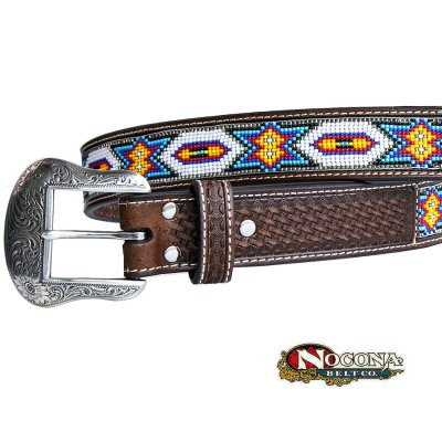 画像1: ビーズ ウエスタン レザーベルト（ブラウン・ホワイト）/Nocona Beaded Western Leather Belt(Brown/White)