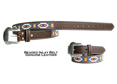 画像2: ビーズ ウエスタン レザーベルト（ブラウン・ホワイト）/Nocona Beaded Western Leather Belt(Brown/White)