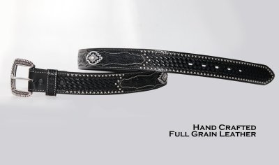 画像1: アリアット ウエスタン ベルト ハンドクラフト ブラックレザー &シルバー アズテックコンチョ/Ariat Western Leather Belt(Black/Silver)