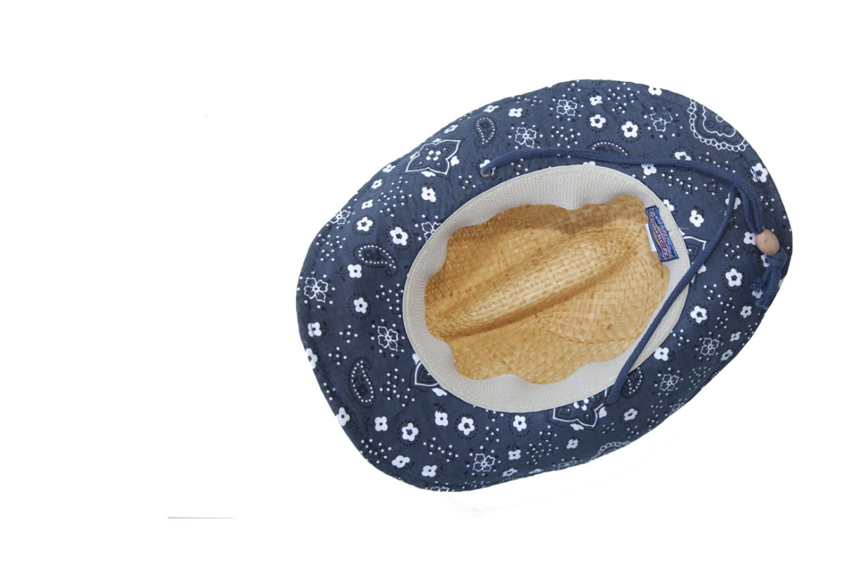 画像2: ドーフマン パシフィック キッズ用 ストロー カウボーイ ハット ネイビーバンダナ柄xナチュラルストロー/Dorfman Pacific Straw Cowboy Hat for Kids (Navy/Natural) (2)