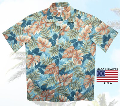 画像1: アロハシャツ ハワイアンシャツ ブルー・ブラウンリーフ/Aloha Shirt(Blue)