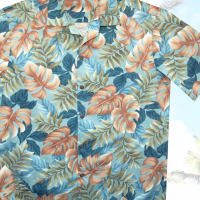 画像2: アロハシャツ ハワイアンシャツ ブルー・ブラウンリーフ/Aloha Shirt(Blue)