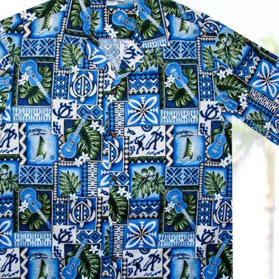 画像2: アロハシャツ ハワイアンシャツ ウクレレ・リーフ（ブルー）L/Aloha Shirt Ukulele(Blue)