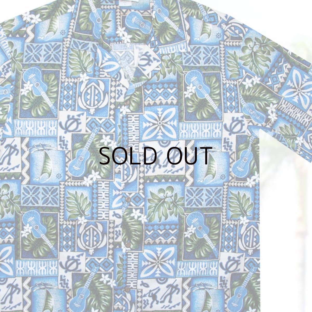 画像1: アロハシャツ ハワイアンシャツ ウクレレ・リーフ（ブルー）L/Aloha Shirt Ukulele(Blue) (1)