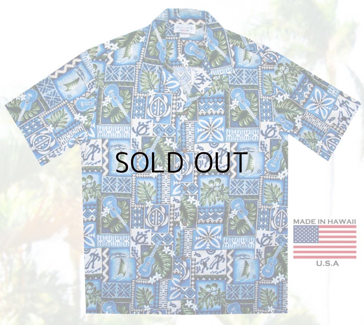 画像2: アロハシャツ ハワイアンシャツ ウクレレ・リーフ（ブルー）L/Aloha Shirt Ukulele(Blue) (2)