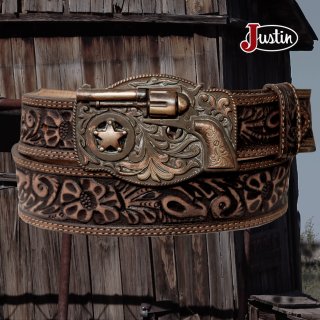 ジャスティン ビーズ ウエスタン ベルト（ブラウン）/Justin
