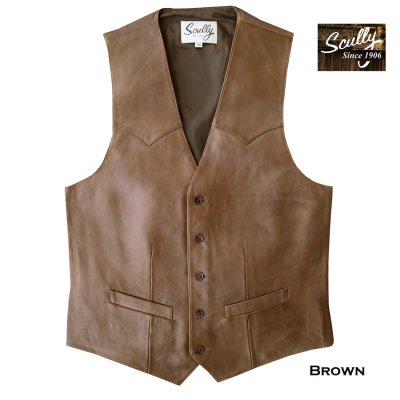 画像3: スカリー ウエスタン レザー ベスト（チョコレートブラウン/ブラウン）/Scully Western Lamb Leather Vest(Chocolate/Brown)