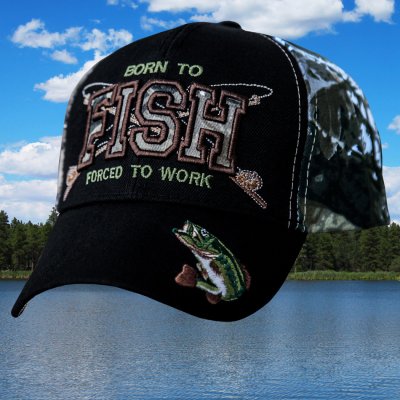 画像1: フライ フィッシング キャップ バス 刺繍 ブラック・カモ/Caps Fly Fishing Bass Black/Camouflage