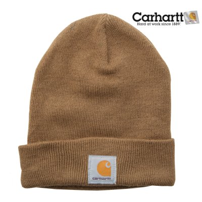 画像1: カーハート ウォッチ キャップ  ワッチ キャップ ライトブラウン フロントのカーハートロゴが少し右に配置【訳あり商品-SDGs】/Carhartt Acrylic Watch Cap(Light Brown)