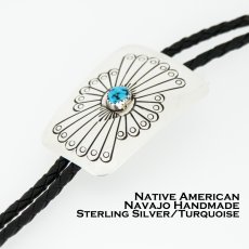 画像1: ネイティブアメリカン ナバホ族 シルバー&ターコイズ ハンドメイド ボロタイ/Navajo Sterling Silver&Turquoise Bolo Tie (1)