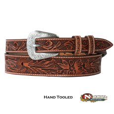 画像1: ノコナ フローラル テーパード ウエスタン レザーベルト（ブラウン）/Nocona Western Leather Belt(Brown) (1)