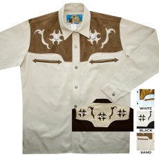 画像1: ロボライダース ウエスタンシャツ ホワイト・ブラック・サンド/LOBO RIDER'S Western Shirt White/Black/Sand (1)