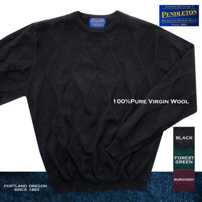 画像1: ペンドルトン クルーネック ウールセーター（フォレストグリーン・ブラック・バーガンディー）/Pendleton Crewneck Wool Sweater(Forest Green/Black/Burgundy)