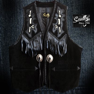 画像1: スカリー ウエスタン レザー フリンジ ベスト（ブラック）/Scully Western Leather Fringe Vest
