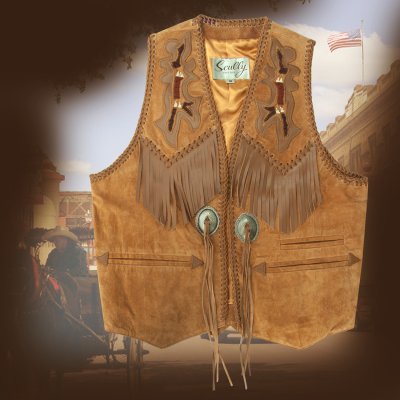 画像1: スカリー ウエスタン レザー フリンジ ベスト（バーボン）/Scully Western Leather Fringe Vest