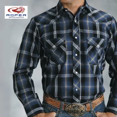 画像1: ローパー ウエスタンシャツ ミッドナイトブループラッド（長袖）大きいサイズ L（身幅約62cm）/Roper Long Sleeve Western Shirt(Midnight Blue) (1)