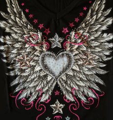 画像2: リバティーウエア ラインストーン ハート・ビンテージウイング&スター 半袖Tシャツ（ブラック）XL/Liberty Wear Short Sleeve T-shirt(Women's) (2)
