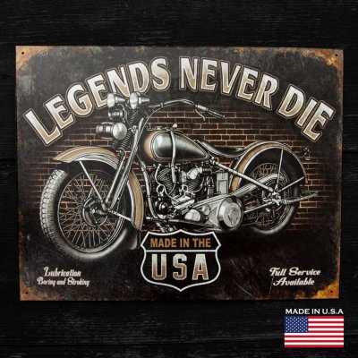 画像1: バイカー モーターサイクル アメリカ製 メタルサイン /Metal Sign Tin Sign LEGENDS NEVER DIE