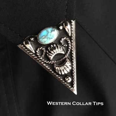 画像1: ウエスタン カラーチップ ブラック・ターコイズ・シルバー /Collar Tips w/Turq Stone