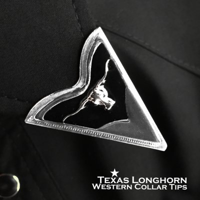 画像1: ウエスタン カラーチップ テキサス ロングホーン シルバー・ブラック/Collar Tips w/Longhorn Silver