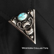 画像1: ウエスタン カラーチップ ブラック・ターコイズ・シルバー /Collar Tips w/Turq Stone (1)