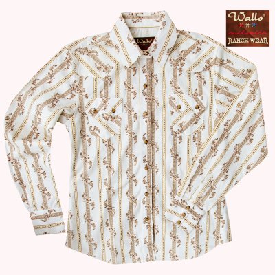 画像1: ウォールズ レディース ウエスタン シャツ フラワーストライプ（長袖）/Walls Long Sleeve Western Floral Shirt(Women's)