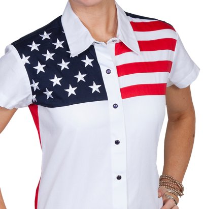 画像2: スカリー ★ 刺繍スター USA 星条旗 アメリカ国旗 キャップスリーブ スナップ フロント シャツ/Scully Patriot Red/White/Blue Snap Front Cap Sleeve Blouse(Women's)