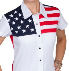 画像2: スカリー ★ 刺繍スター USA 星条旗 アメリカ国旗 キャップスリーブ スナップ フロント シャツ/Scully Patriot Red/White/Blue Snap Front Cap Sleeve Blouse(Women's) (2)