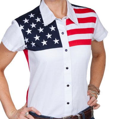 画像1: スカリー ★ 刺繍スター USA 星条旗 アメリカ国旗 キャップスリーブ スナップ フロント シャツ/Scully Patriot Red/White/Blue Snap Front Cap Sleeve Blouse(Women's)