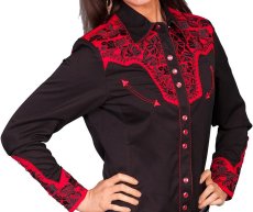 画像2: スカリー 刺繍 ウエスタン シャツ（長袖/ブラック・トマト）S/Scully Long Sleeve Western Shirt(Women's) (2)