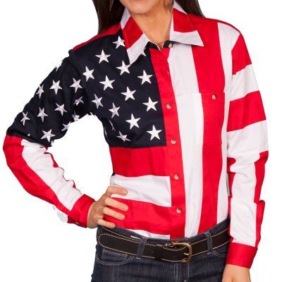 画像1: スカリー ★ 刺繍スター USA 星条旗 アメリカ国旗 シャツ（長袖）/Scully Patriot Red/White/Blue Longsleeve Shirt(Women's)