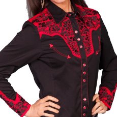 画像1: スカリー 刺繍 ウエスタン シャツ（長袖/ブラック・トマト）S/Scully Long Sleeve Western Shirt(Women's) (1)