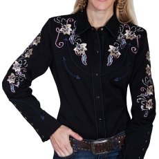 画像1: スカリー フローラル刺繍 ラインストーン ウエスタン シャツ（長袖/ブラック）/Scully Long Sleeve Western Shirt(Women's) (1)