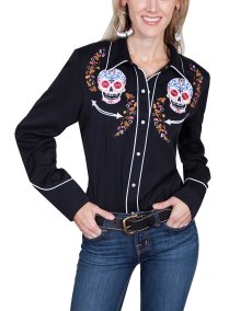 画像5: スカリー 刺繍 ウエスタン シャツ（長袖/シュガー スカル）XS/Scully Long Sleeve Western Shirt(Women's) (5)