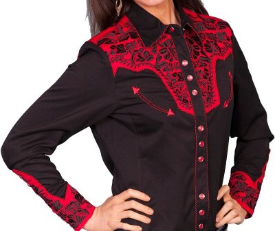 画像1: スカリー 刺繍 ウエスタン シャツ（長袖/ブラック・トマト）S/Scully Long Sleeve Western Shirt(Women's)