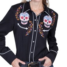 画像1: スカリー 刺繍 ウエスタン シャツ（長袖/シュガー スカル）XS/Scully Long Sleeve Western Shirt(Women's) (1)