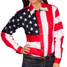画像1: スカリー ★ 刺繍スター USA 星条旗 アメリカ国旗 シャツ（長袖）/Scully Patriot Red/White/Blue Longsleeve Shirt(Women's) (1)