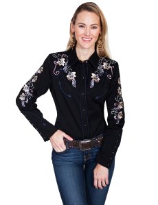 画像2: スカリー フローラル刺繍 ラインストーン ウエスタン シャツ（長袖/ブラック）/Scully Long Sleeve Western Shirt(Women's) (2)