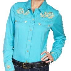 画像1: スカリー 刺繍 ウエスタン シャツ（長袖/ターコイズ・スター）/Scully Long Sleeve Western Shirt(Women's) (1)