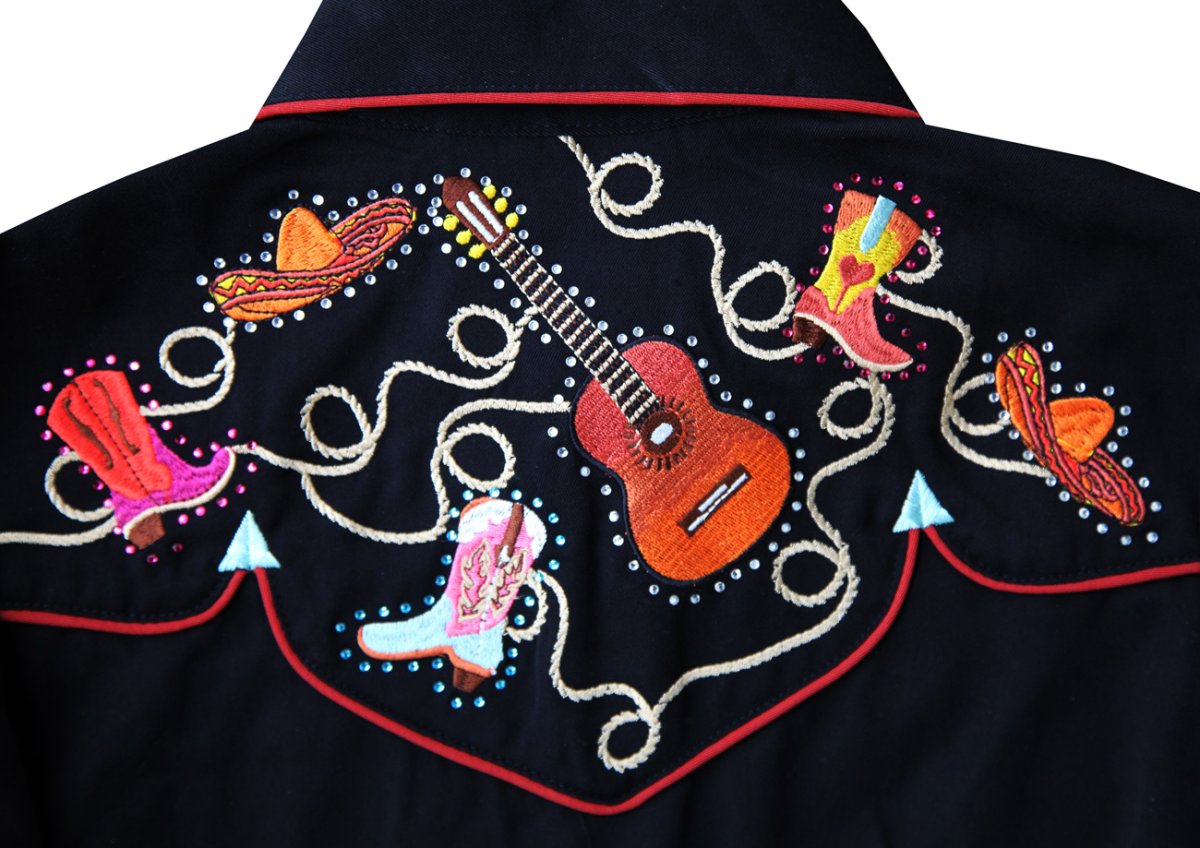 画像3: スカリー 刺繍 ラインストーン ウエスタン シャツ（長袖/ブラック ブーツ・ギター・ハット）XS/Scully Long Sleeve Western Shirt(Women's) (3)