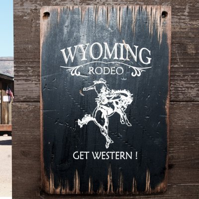 画像1: ウエスタン ウッドサイン ワイオミング ロデオ ゲット ウエスタン/Wood Sign WYOMING RODEO GET WESTERN!