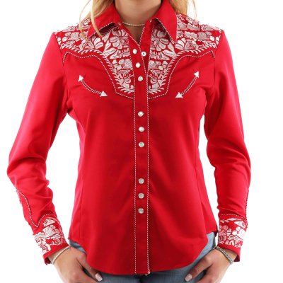 画像1: スカリー 刺繍 ウエスタン シャツ（長袖/レッド・ホワイト）S/Scully Long Sleeve Western Shirt(Women's)