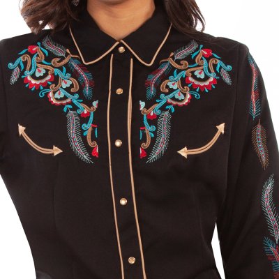 画像2: スカリー 刺繍 ウエスタン シャツ（長袖/ブラック・フェザー&フラワー）XS/Scully Long Sleeve Western Shirt(Women's)