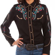 画像1: スカリー 刺繍 ウエスタン シャツ（長袖/ブラック・フェザー&フラワー）XS/Scully Long Sleeve Western Shirt(Women's) (1)